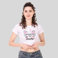 Women's Cotton Blend Graphic Print Crop T-Shirt